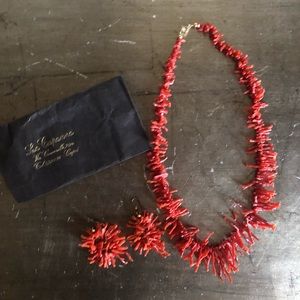 Vintage genuine branch coral necklace & earrings from Italy